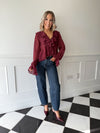Fia Chiffon Ruffle Blouse - Burgundy