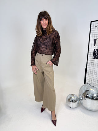 Mia Sheer Boat Neck Sequin Top - Brown