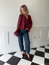 Fia Chiffon Ruffle Blouse - Burgundy