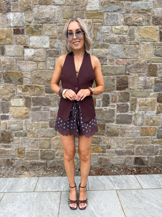 Cait Polka Dot Shorts - Aubergine/Blue