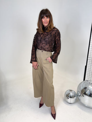 Mia Sheer Boat Neck Sequin Top - Brown