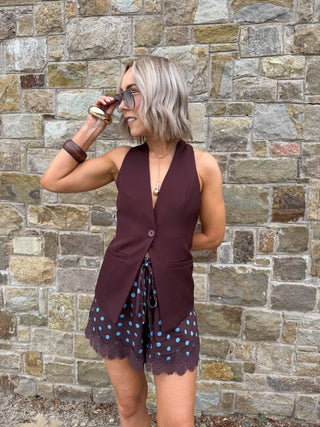 Maya Halterneck Open Back Vest - Aubergine