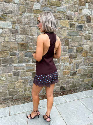 Maya Halterneck Open Back Vest - Aubergine