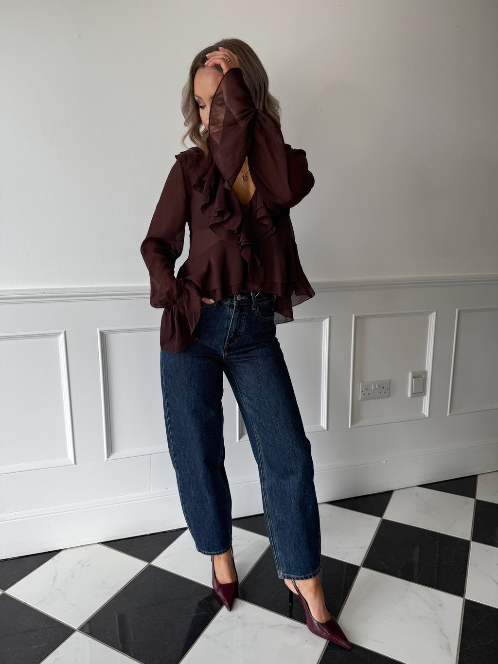 Fia Chiffon Ruffle Blouse - Chocolate