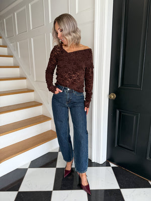Beth Asymmetric Lace Top - Chocolate