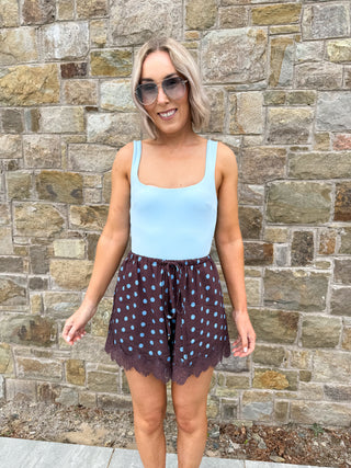 Cait Polka Dot Shorts - Aubergine/Blue