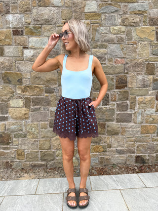 Cait Polka Dot Shorts - Aubergine/Blue