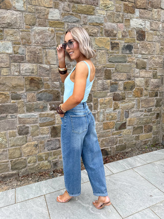 Freya Balloon Jeans - Distressed Blue