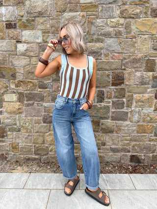Debbie Striped Knit Top- Brown/Blue