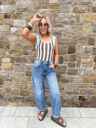 Debbie Striped Knit Top- Brown/Blue