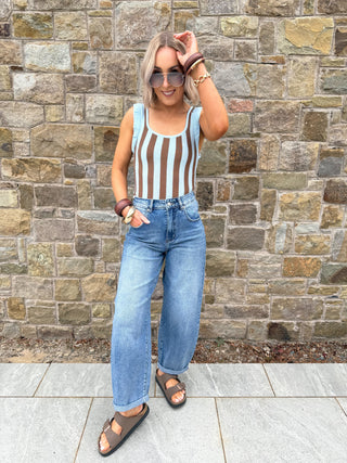 Debbie Striped Knit Top- Brown/Blue
