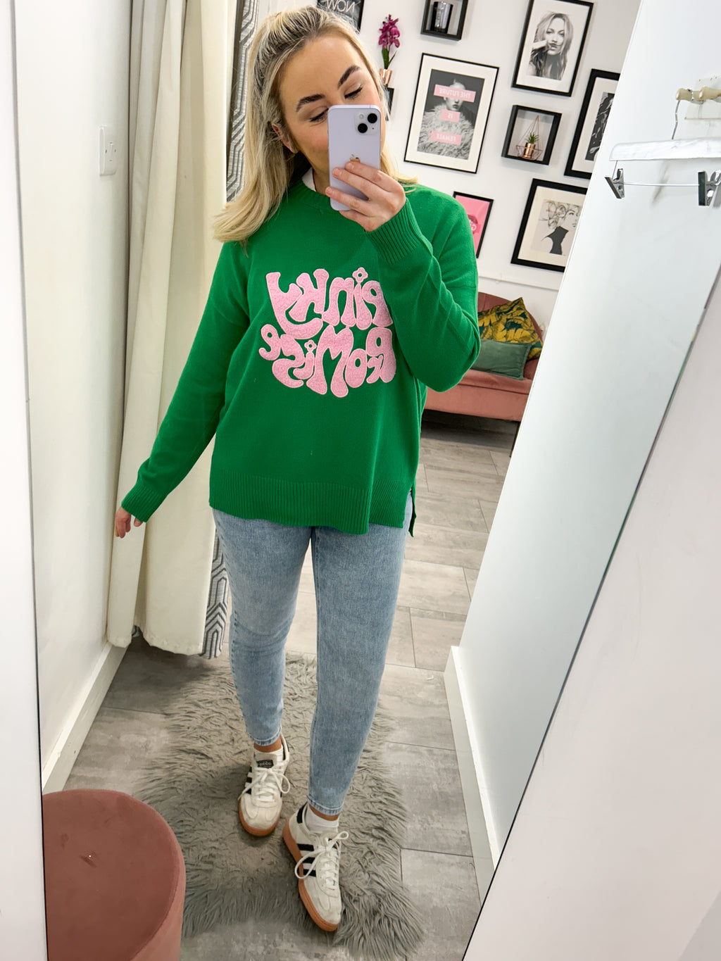 Jade Pinky Promise Sweater - Green/Pink