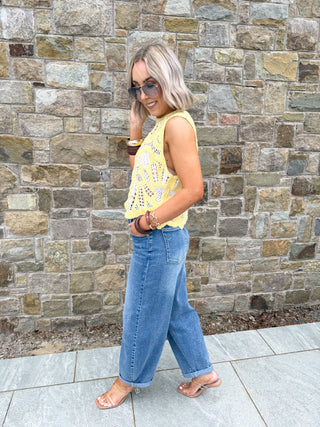 Shelby Crochet Sleevess Top - Lemon/Ecru