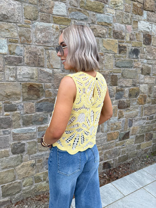 Shelby Crochet Sleevess Top - Lemon/Ecru