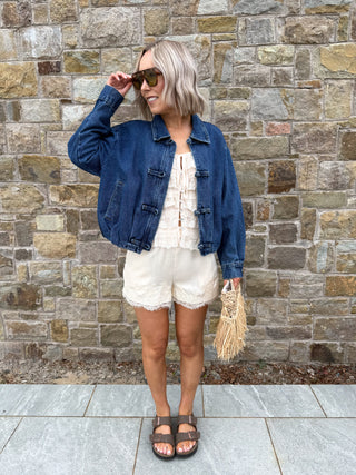 Leona Denim Bomber Jacket - Medium Blue