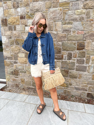 Leona Denim Bomber Jacket - Medium Blue