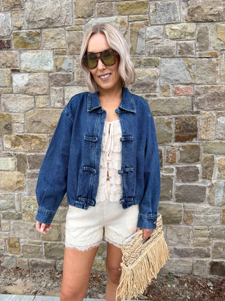 Leona Denim Bomber Jacket - Medium Blue