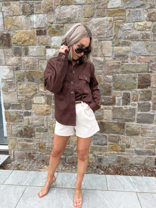 Karla Tailored Belted Shorts - Beige