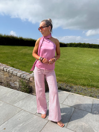 Skye Wide Leg Jeans - Pink/Brown Stripe