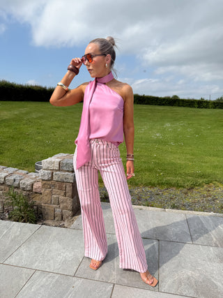 Skye Wide Leg Jeans - Pink/Brown Stripe