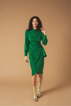 Long sleeve shirt dress. Wrap skirt. Ruffle detail on the skirt. Front button fastening and side zip.