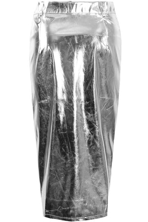 Izzy Metallic Pocketed Midi Skirt - Silver