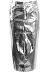 Izzy Metallic Pocketed Midi Skirt - Silver