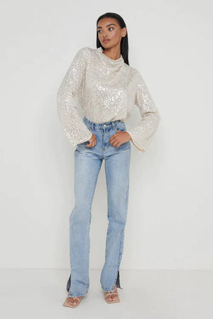 Cowl neck Kimono sleeves Shoulder pads Relaxed Fit