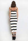 Striped Print Side Slit Sleeveless Midi Dress
