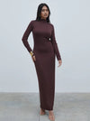 Premium jersey fabric

High neckline

Fitted silhouette

Long fitted sleeves

Maxi length
