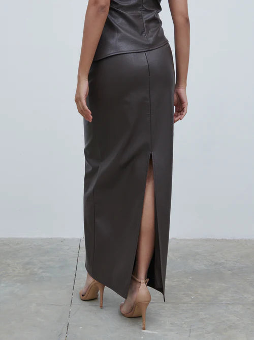 Maeve Faux Leather Maxi Skirt - Dark Chocolate Brown