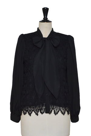 Mila Lace Detail Pussy-bow Blouse - Black