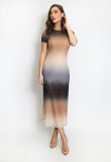 Molly Ombre Print Side Split Midi Dress - Taupe