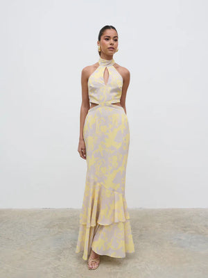 Nova Maxi Dress - Lemon and Beige Floral