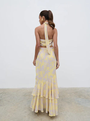 Nova Maxi Dress - Lemon and Beige Floral