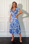 Maya Wrap Tierred Midi Dress Blue Floral