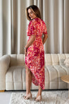 Natasha Blush Floral Angel Sleeve Wrap Midi Dress