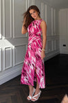Bay Boat Neck Keyhole Detail Midi Dress Pink Burnout