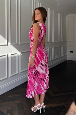 Bay Boat Neck Keyhole Detail Midi Dress Pink Burnout