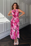Bay Boat Neck Keyhole Detail Midi Dress Pink Burnout