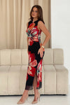 Sonnet Ruched Waist Sleevless Mesh Midi Dress Black