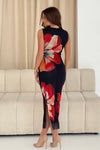 Sonnet Ruched Waist Sleevless Mesh Midi Dress Black