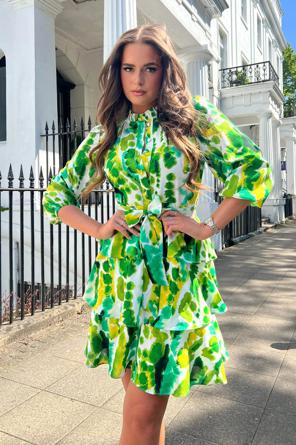 Featuring layered skirt, 3/4 sleeve, frill collar and a stunning print - this will be your new favourite dress all year round. Pair with heels and a mini bag to complete the lo