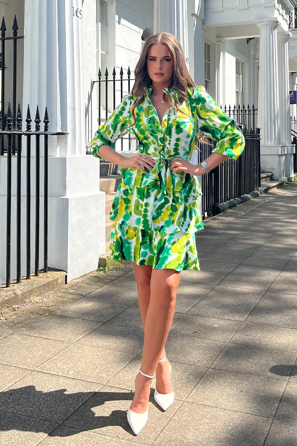 Featuring layered skirt, 3/4 sleeve, frill collar and a stunning print - this will be your new favourite dress all year round. Pair with heels and a mini bag to complete the lo