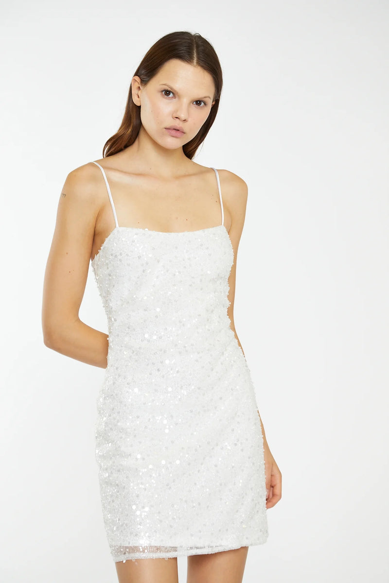 Eva Silver Pearl-Sequin Strappy Bodycon Mini-DresS