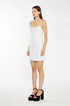 Eva Silver Pearl-Sequin Strappy Bodycon Mini-DresS
