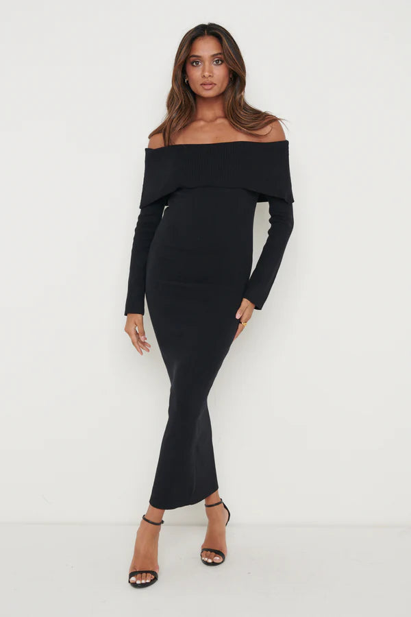 Soreya Bardot Knit Dress - Black