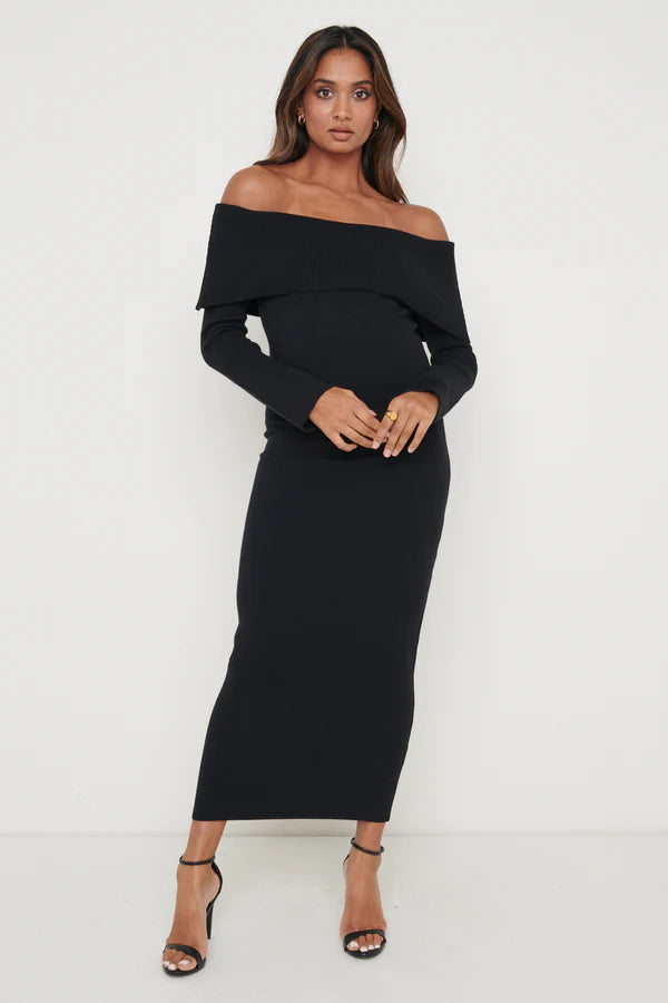 Soreya Bardot Knit Dress - Black