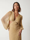Low V-Neck Balloon Sleeve Side Cut Outs Lower Back Cut Out Maxi Length