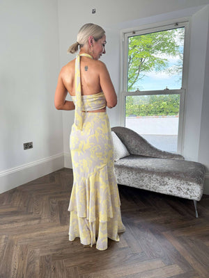 Nova Maxi Dress - Lemon and Beige Floral